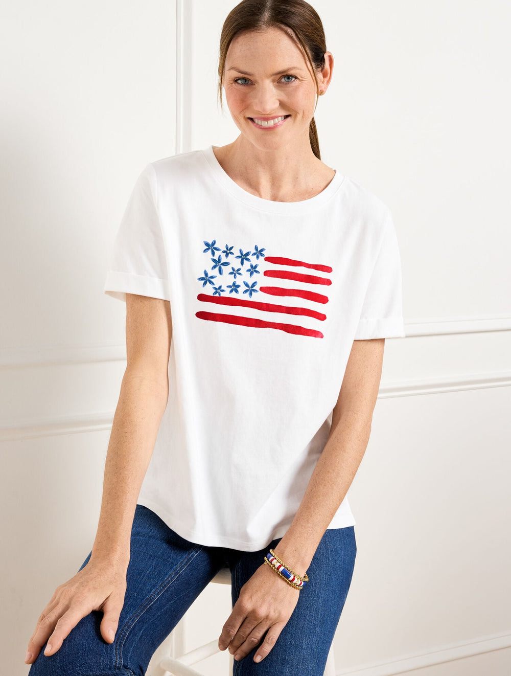 HIGH-LOW CREWNECK TEE - FLAG | Talbots sale