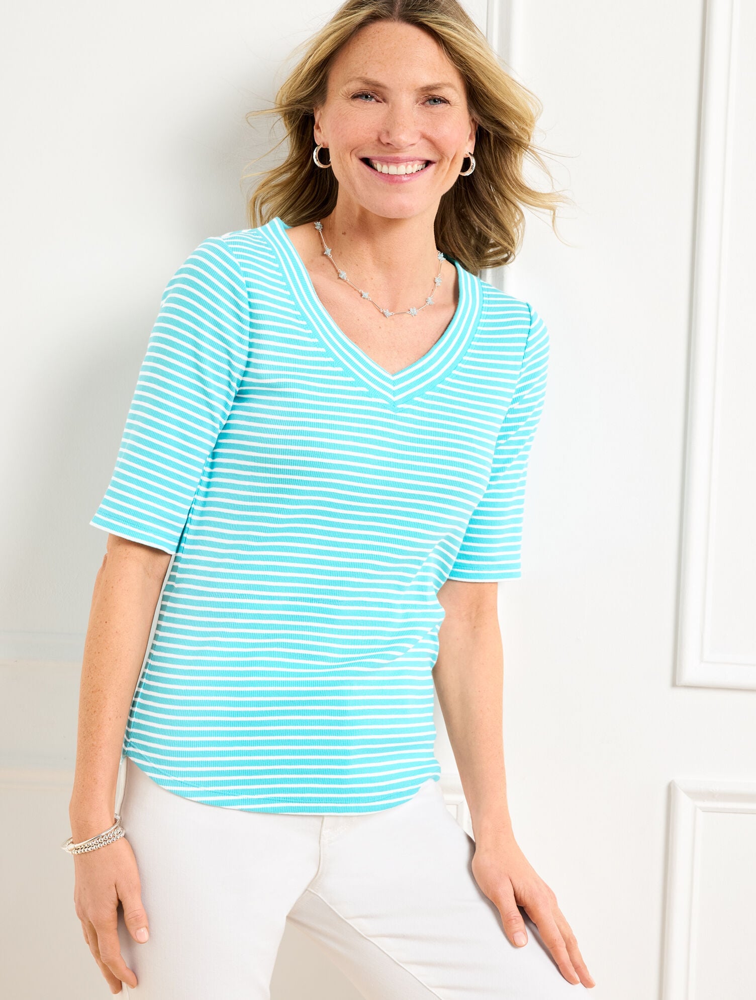 RIBBED V-NECK TEE - ALICE STRIPE | Talbots for sale