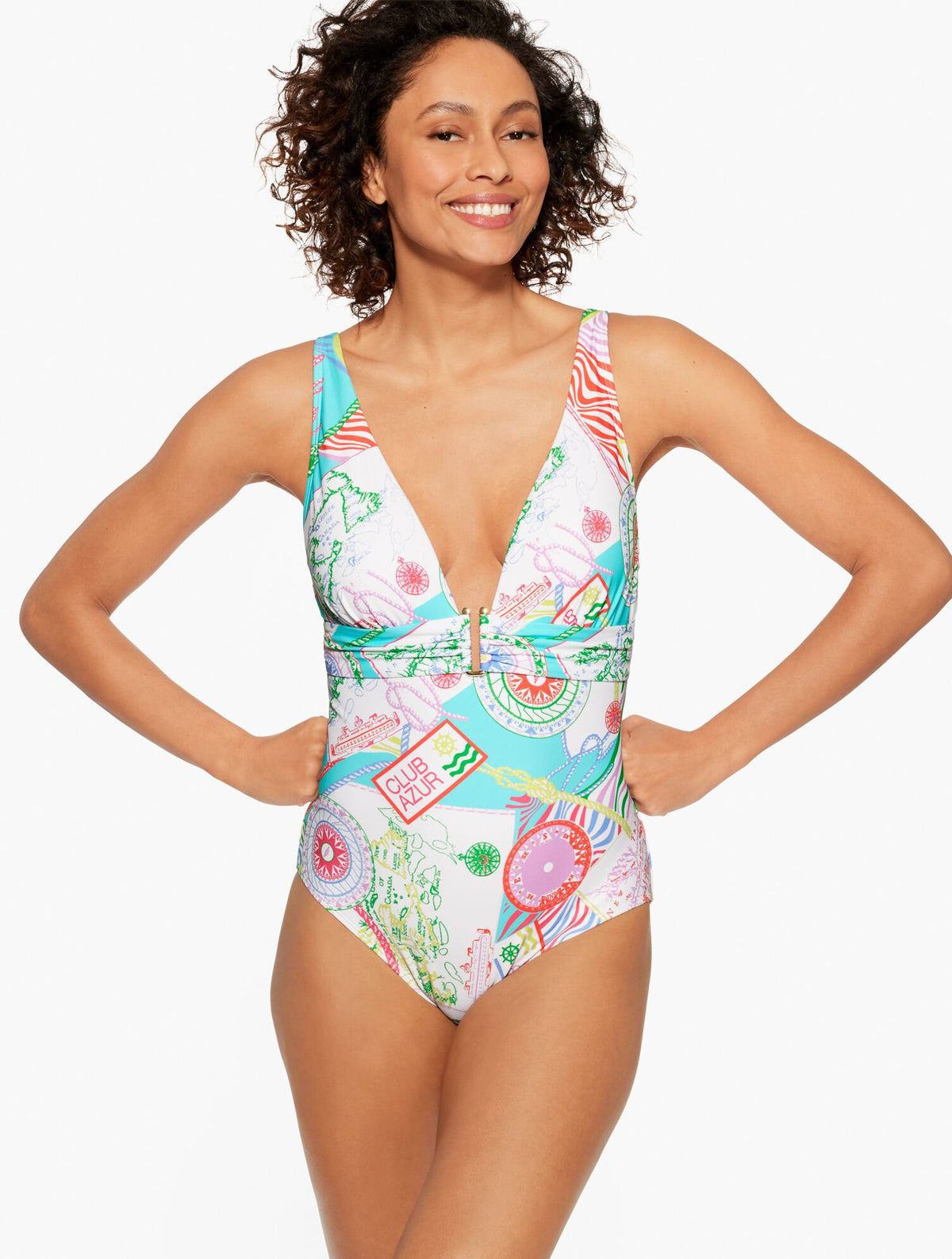 AQUA CLUB V-NECK ONE-PIECE SWIMSUIT - CÔTE D’AZUR | Talbots outlet