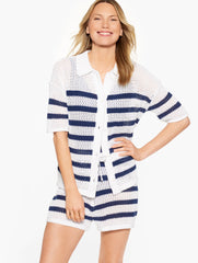 AQUA CLUB OPEN-KNIT SHIRT COVER-UP - STRIPE | Talbots US