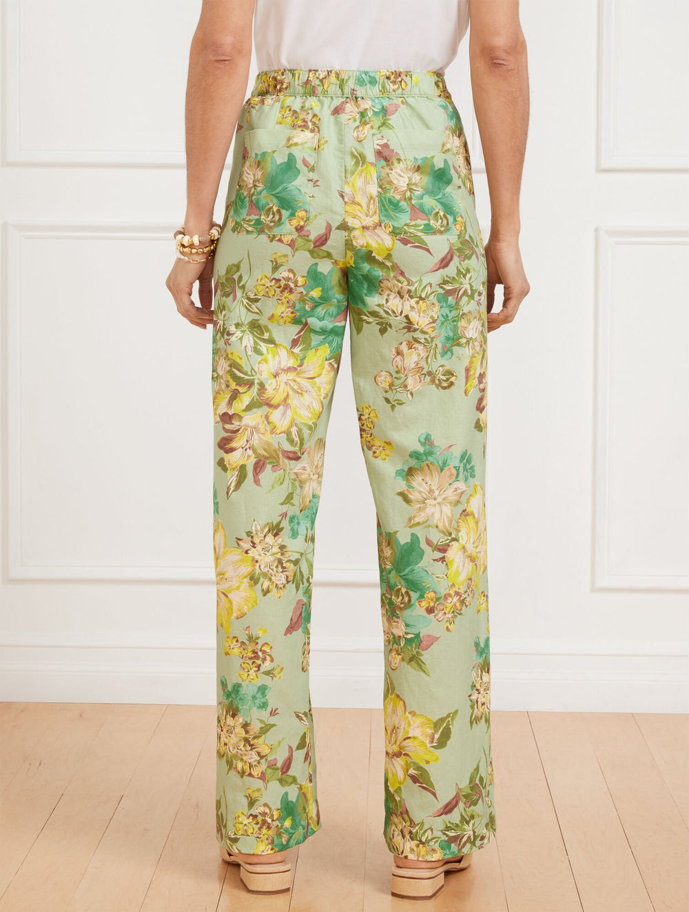 WIDE LEG WASHED LINEN PANTS - DYNAMIC FLORAL | Talbots on sale