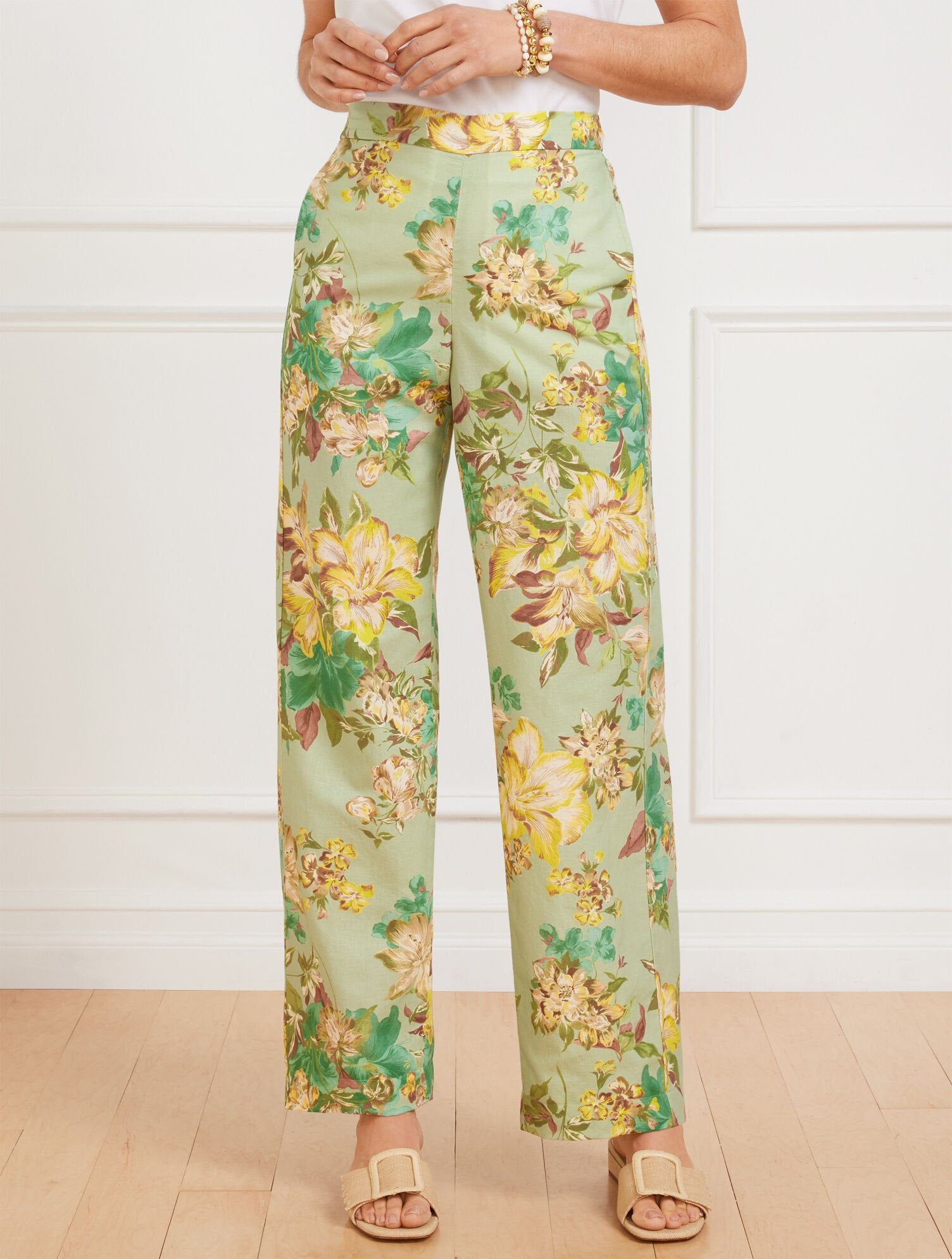 WIDE LEG WASHED LINEN PANTS - DYNAMIC FLORAL | Talbots on sale