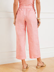 WIDE CROP PULL-ON WASHED LINEN PANTS - TONAL STRIPE | Talbots for sale