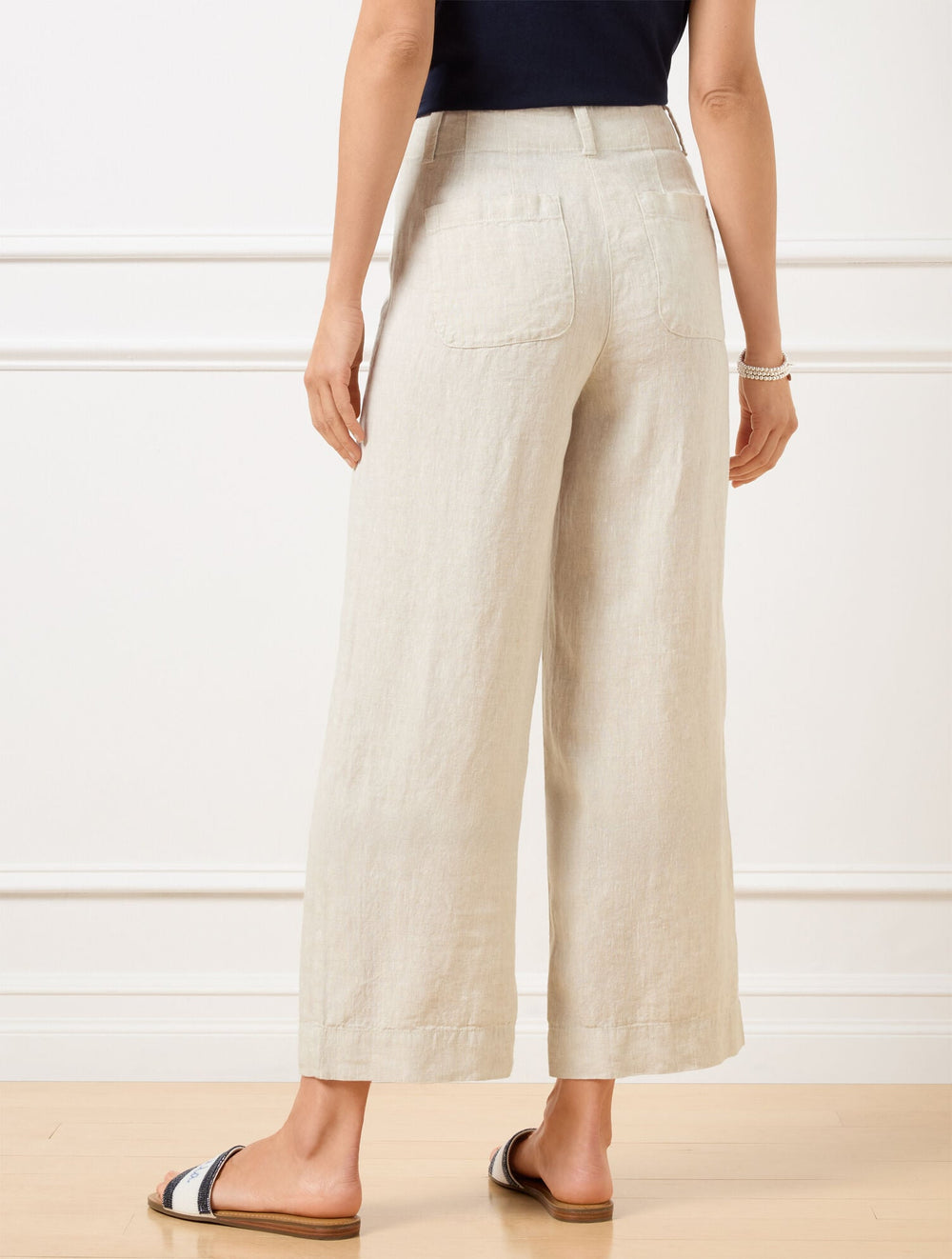 WIDE CROP PATCH POCKET WASHED LINEN PANTS | Talbots sale