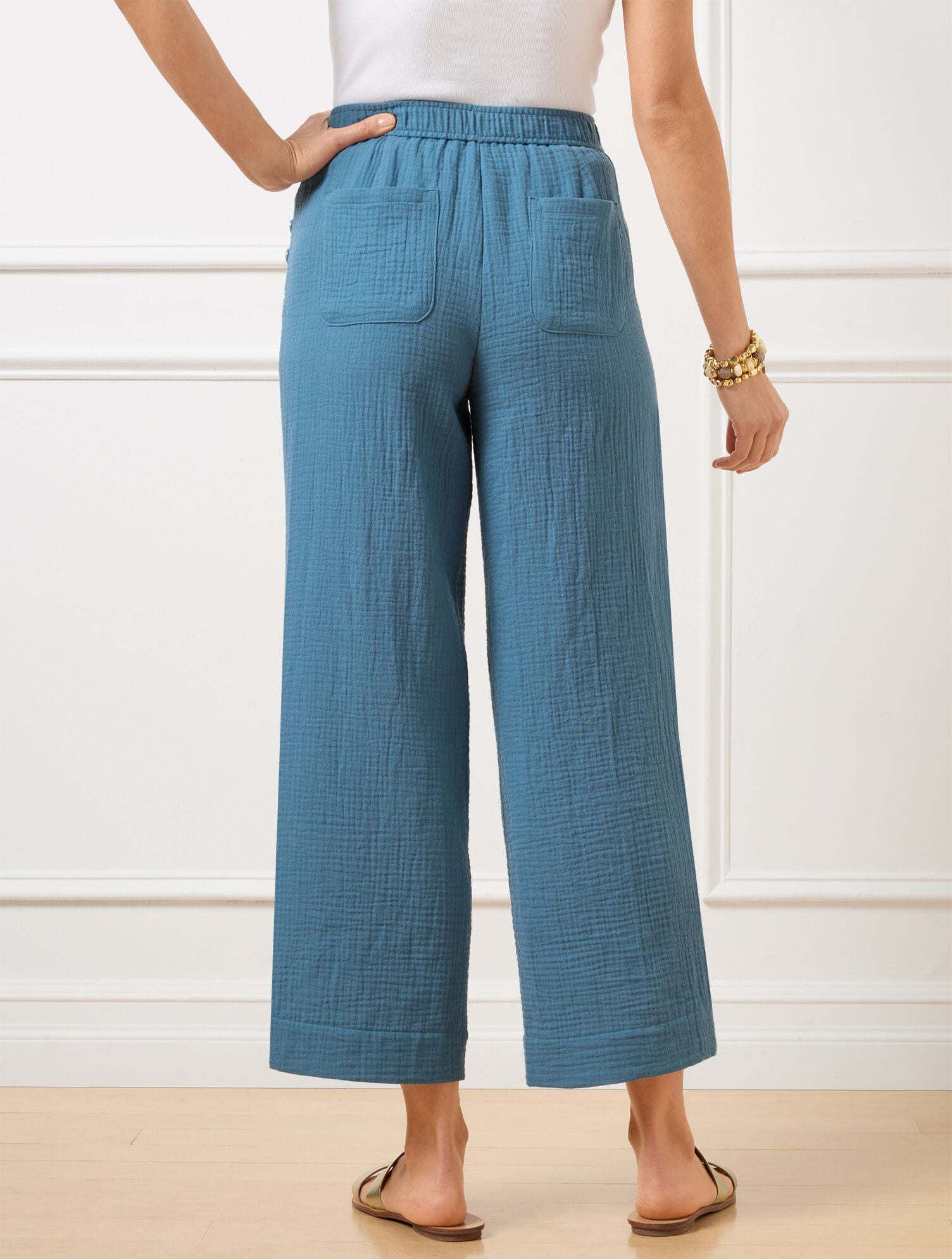 WIDE CROP PULL-ON GAUZE PANTS | Talbots US