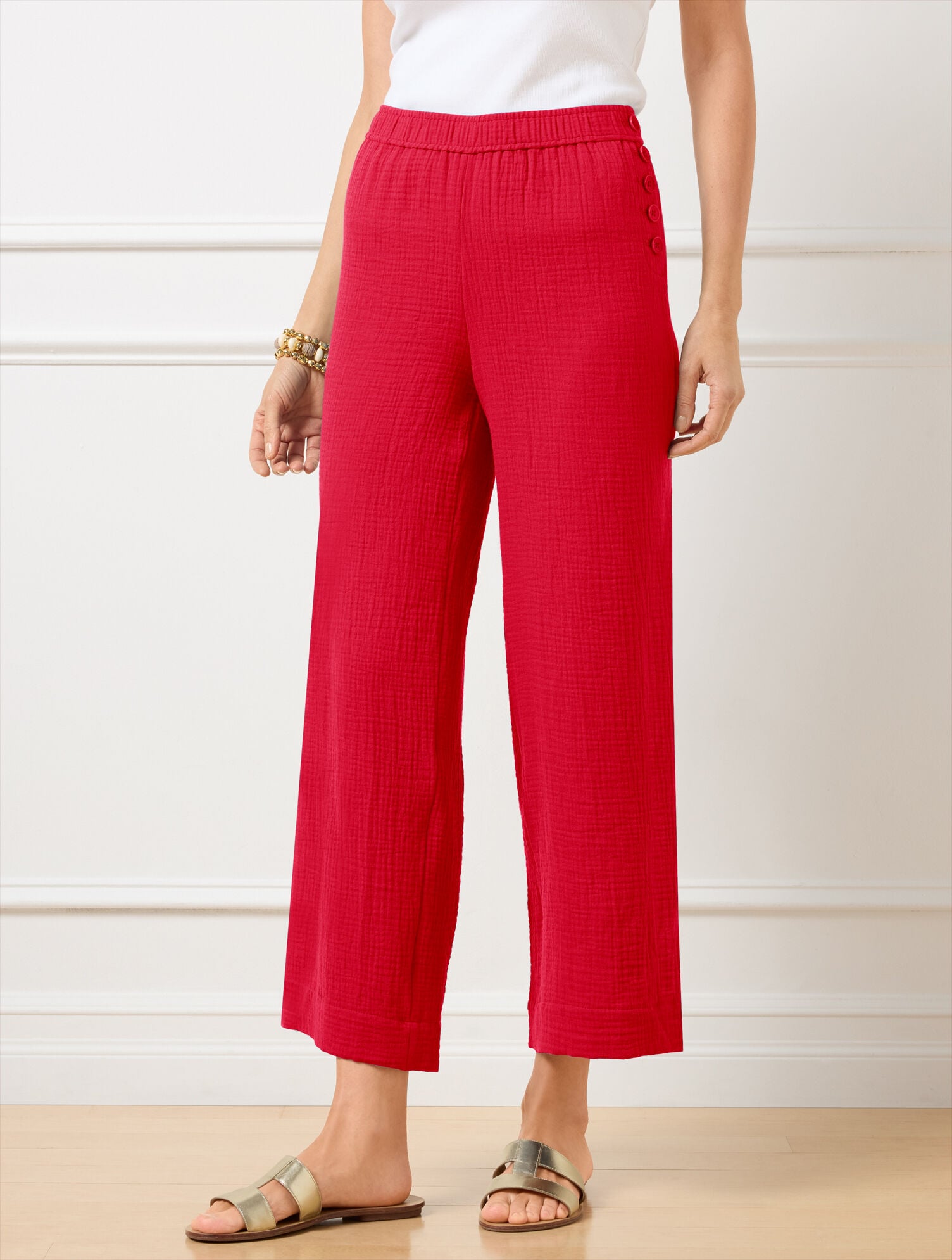 WIDE CROP PULL-ON GAUZE PANTS | Talbots US