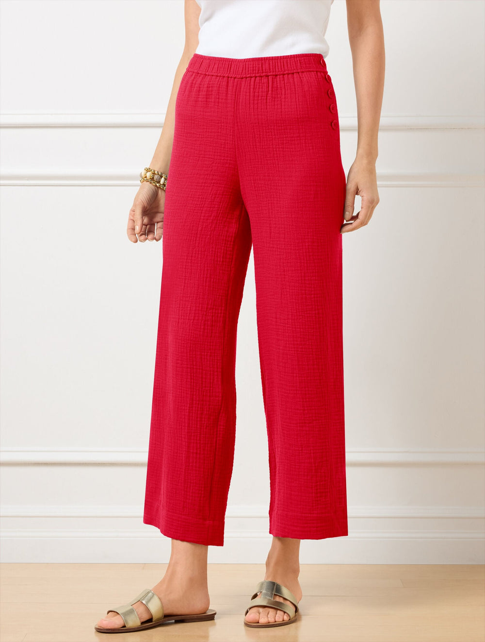 WIDE CROP PULL-ON GAUZE PANTS | Talbots US