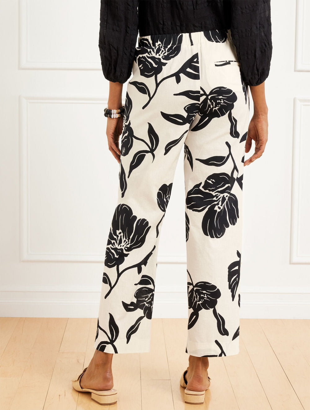 STRAIGHT ANKLE PULL-ON WASHED LINEN PANTS - STUNNING BLOOMS | Talbots discount