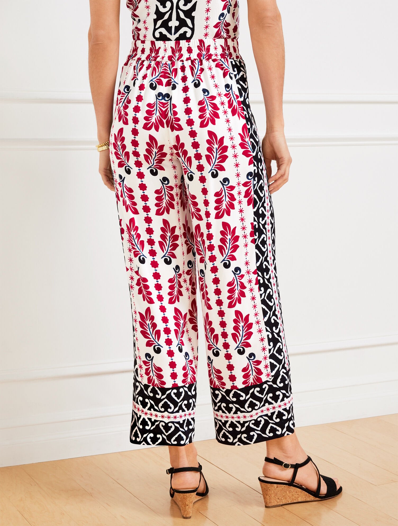 WIDE CROP PULL-ON PANTS - GEOMETRIC PALM | Talbots sale