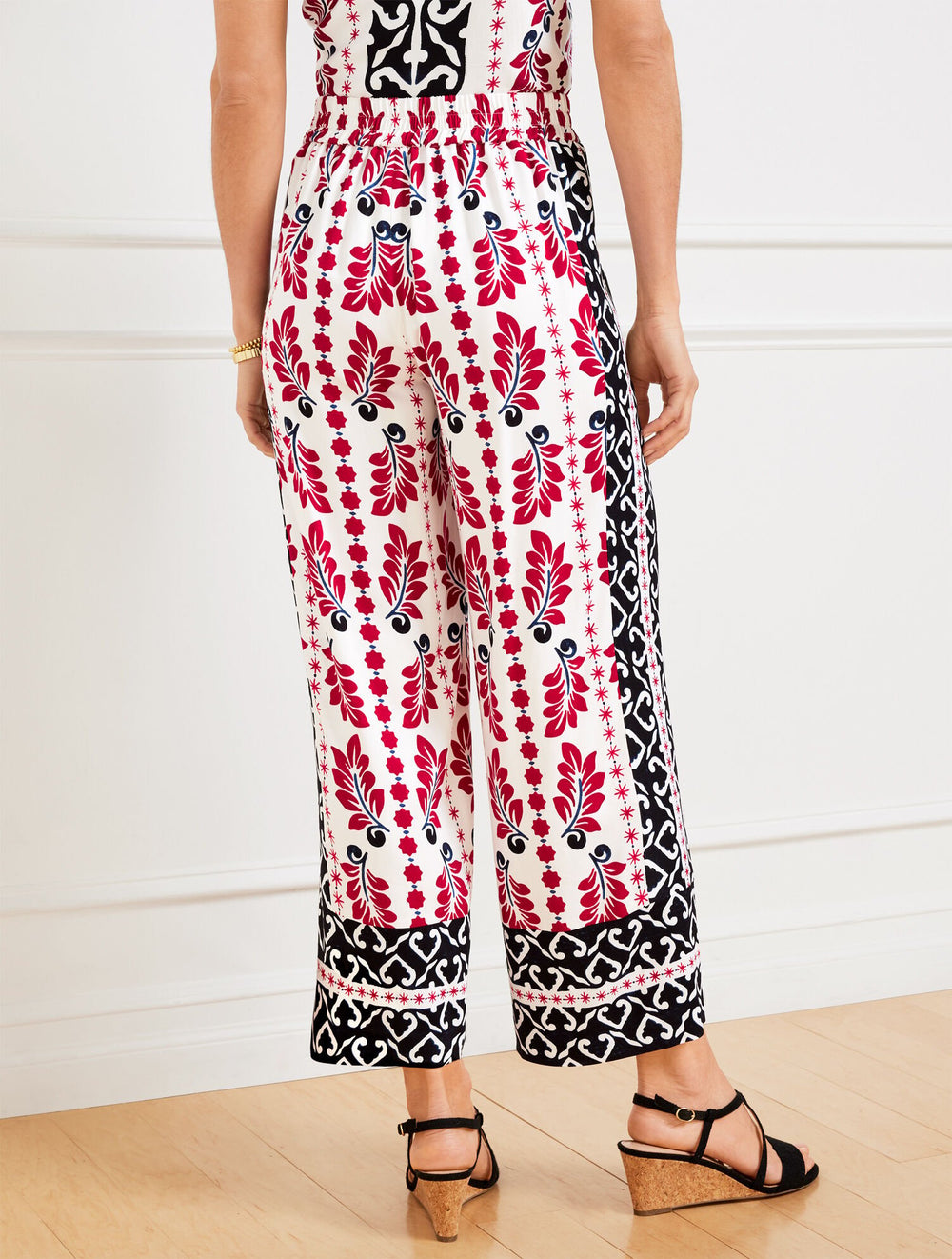 WIDE CROP PULL-ON PANTS - GEOMETRIC PALM | Talbots sale