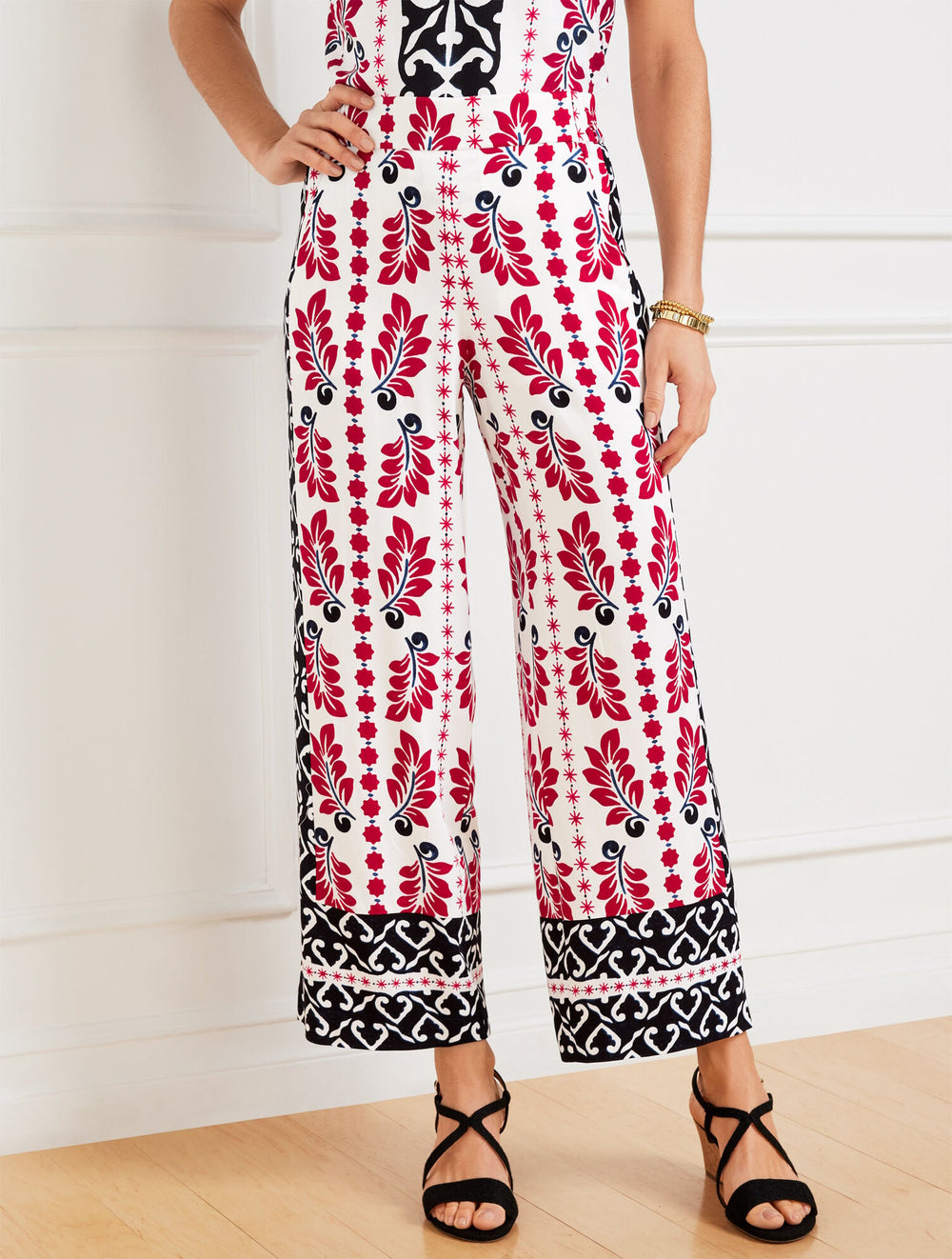 WIDE CROP PULL-ON PANTS - GEOMETRIC PALM | Talbots sale