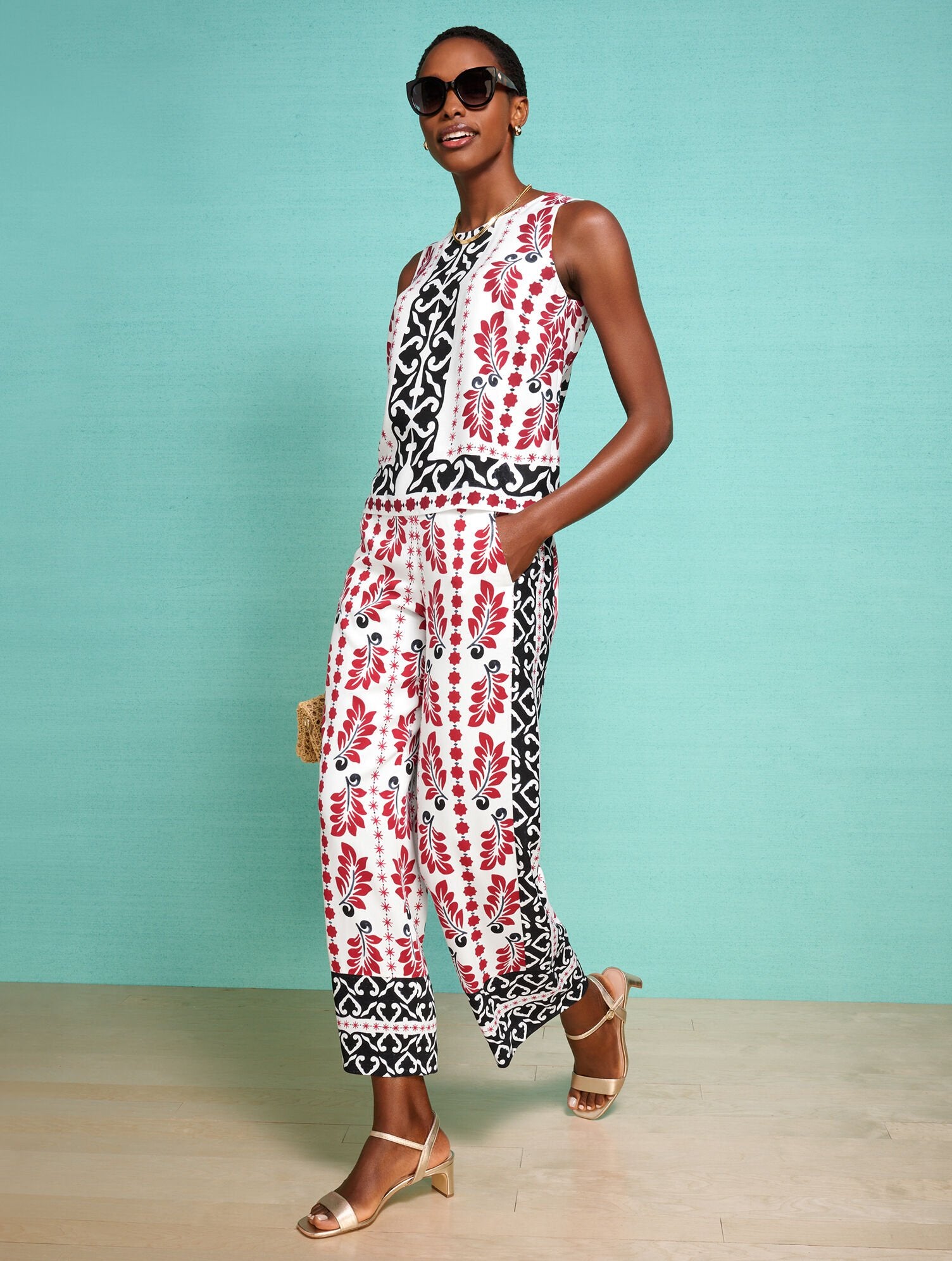 WIDE CROP PULL-ON PANTS - GEOMETRIC PALM | Talbots sale