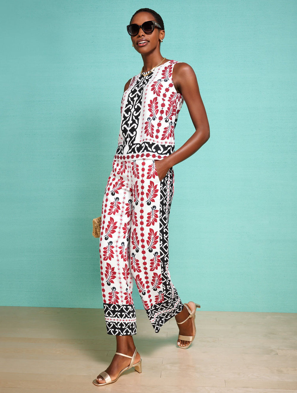 WIDE CROP PULL-ON PANTS - GEOMETRIC PALM | Talbots sale