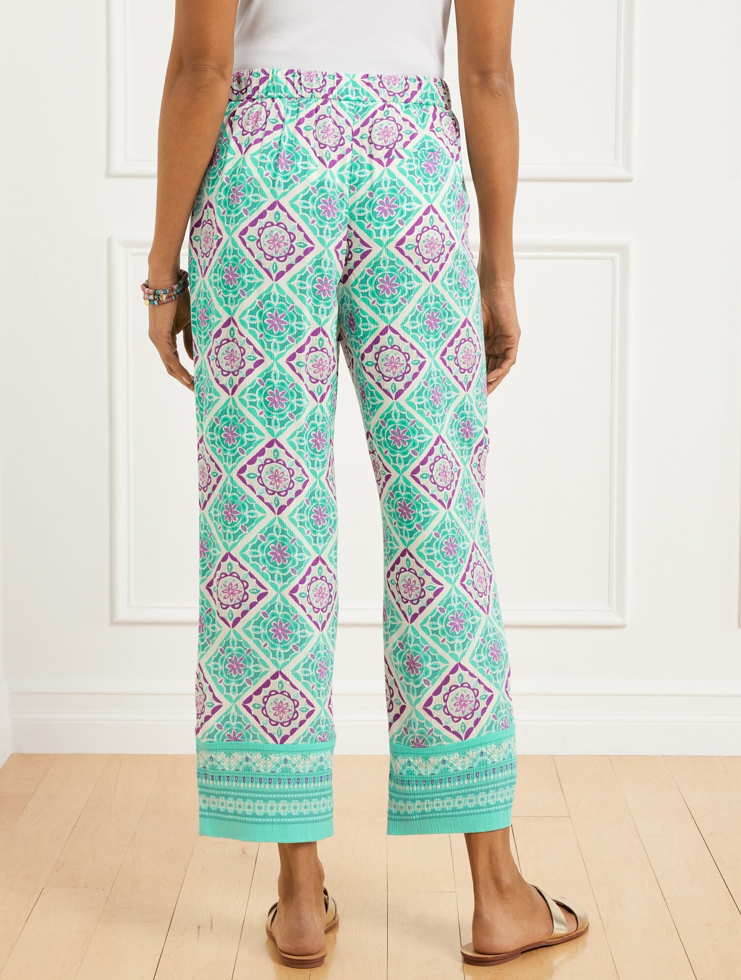 STRAIGHT ANKLE PULL-ON PANTS - MONACO TILES | Talbots online
