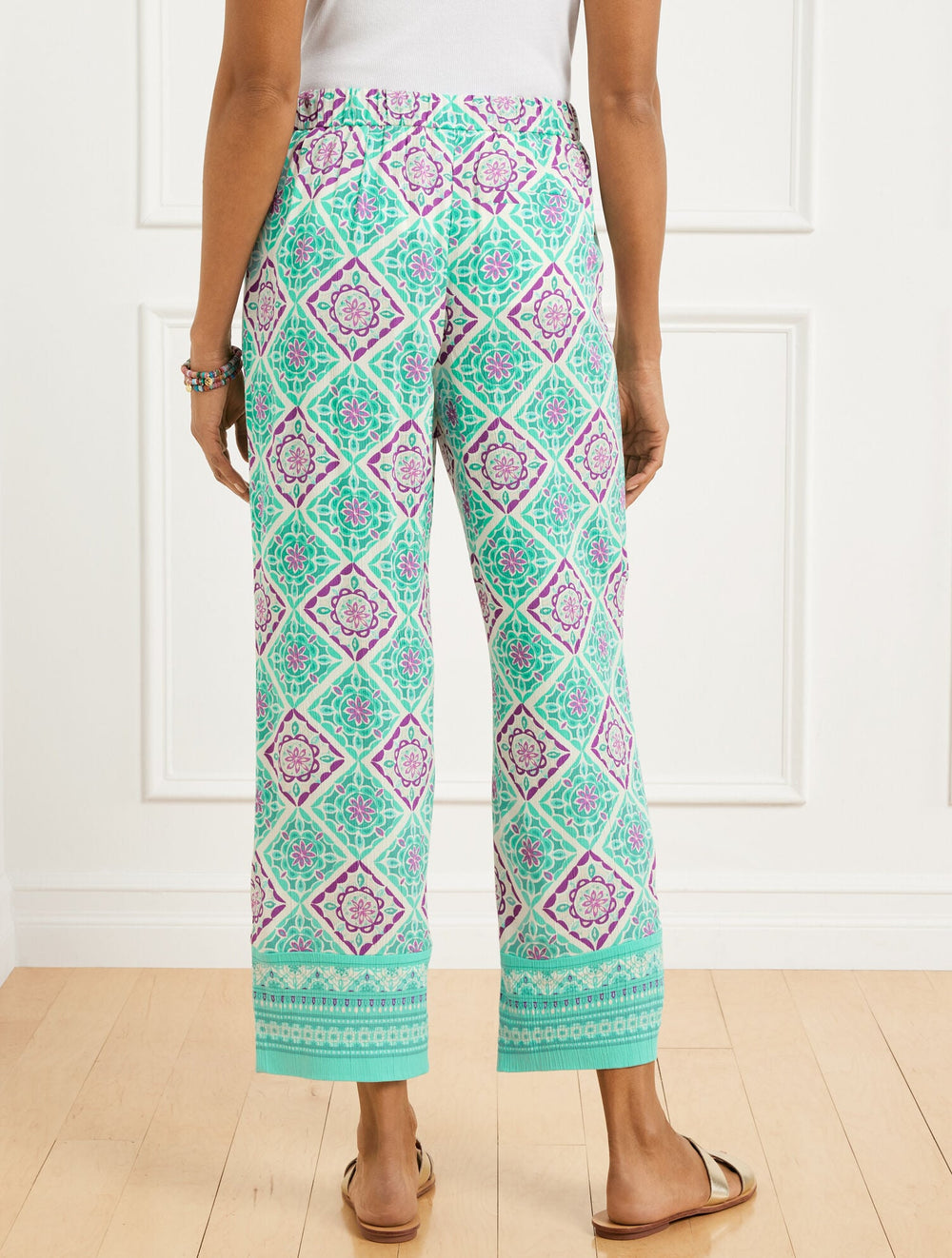 STRAIGHT ANKLE PULL-ON PANTS - MONACO TILES | Talbots online