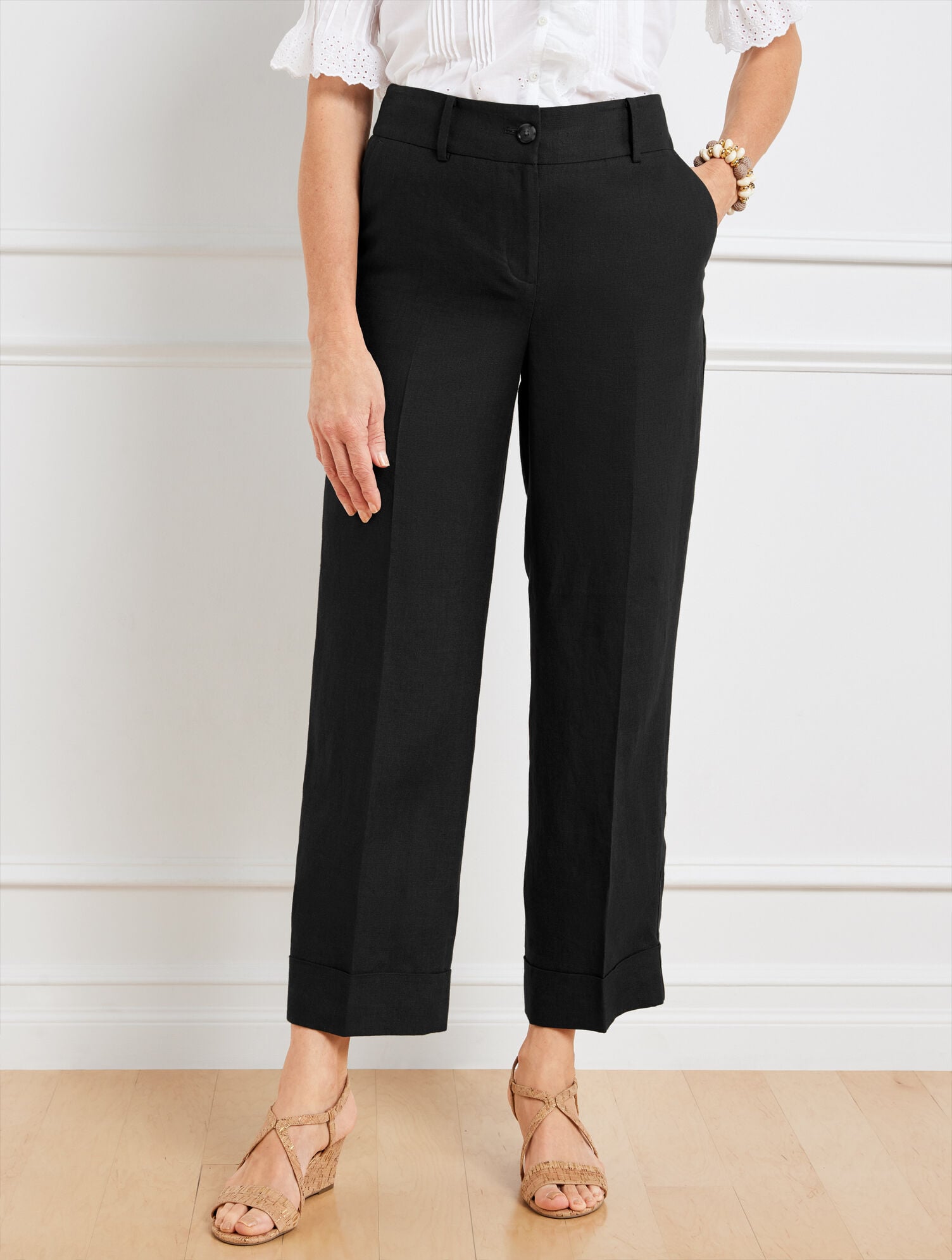 SLIM WIDE ANKLE CUFF LINEN PANTS | Talbots for sale