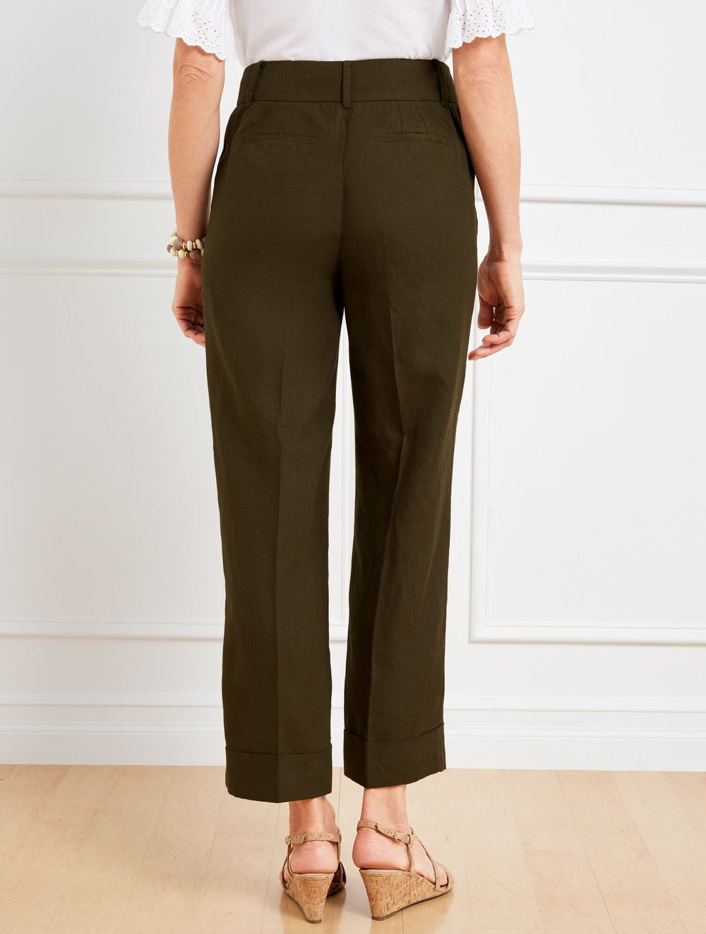 SLIM WIDE ANKLE CUFF LINEN PANTS | Talbots for sale