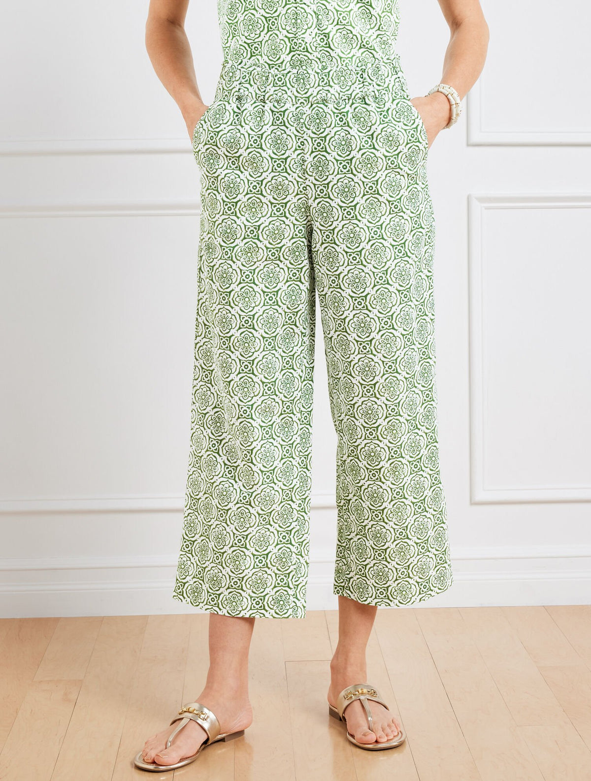 WIDE CROP WASHED LINEN PANTS - PRETTY MEDALLION | Talbots outlet