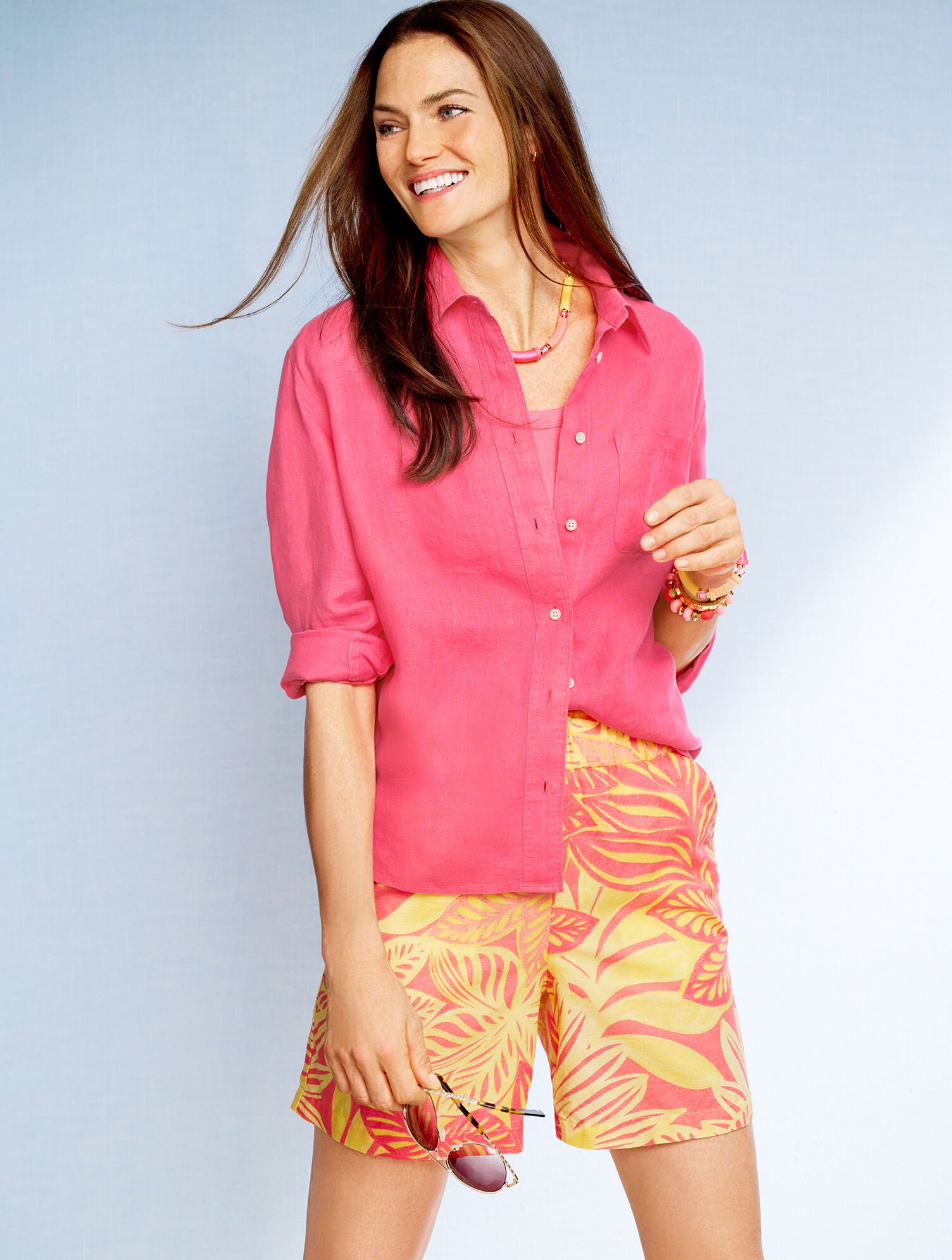 PULL-ON WASHED LINEN SHORTS - WATERCOLOR BOTANICAL | Talbots on sale