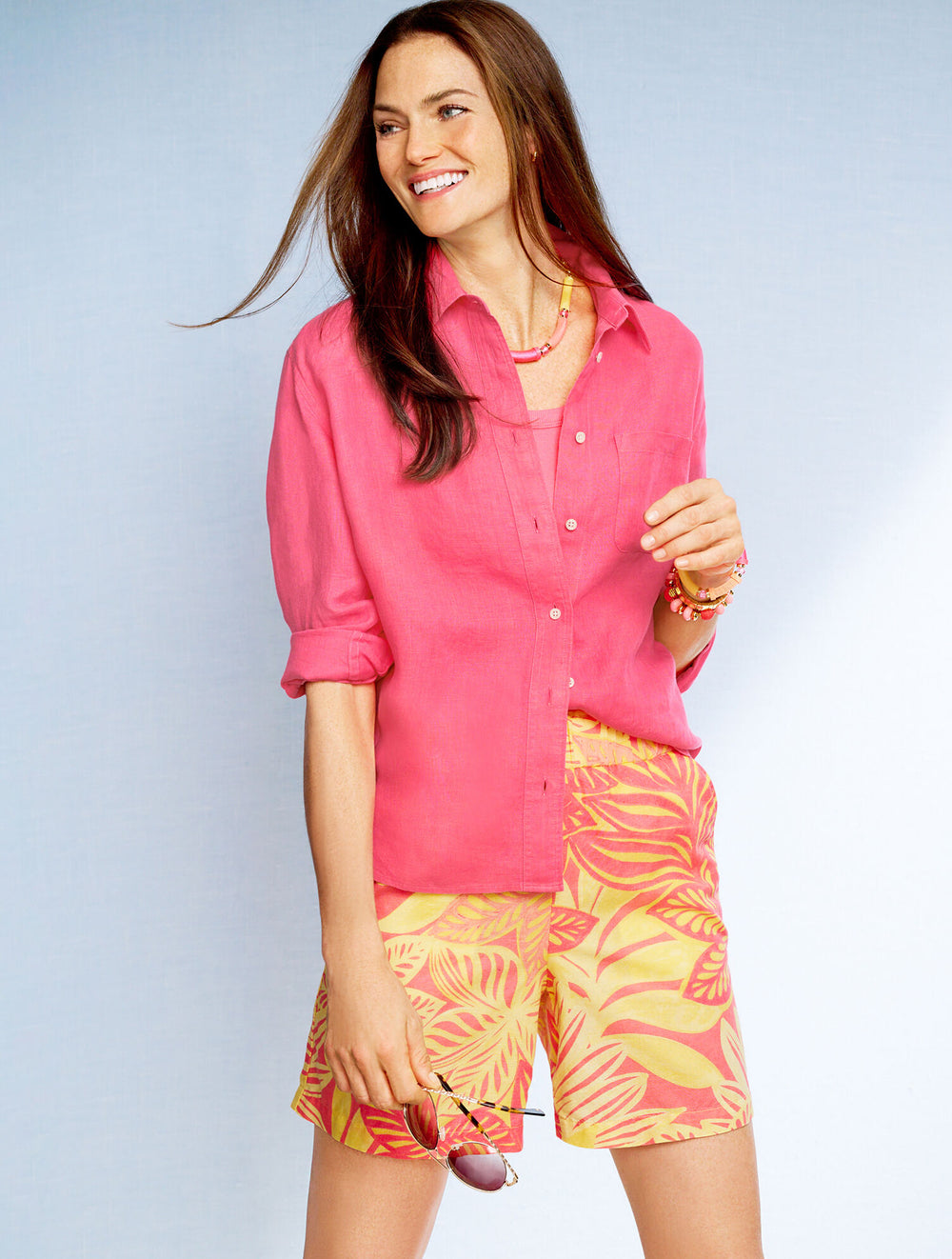 PULL-ON WASHED LINEN SHORTS - WATERCOLOR BOTANICAL | Talbots on sale