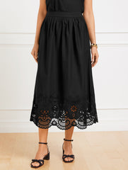 EMBROIDERED POPLIN FIT & FLARE MIDI SKIRT | Talbots discount