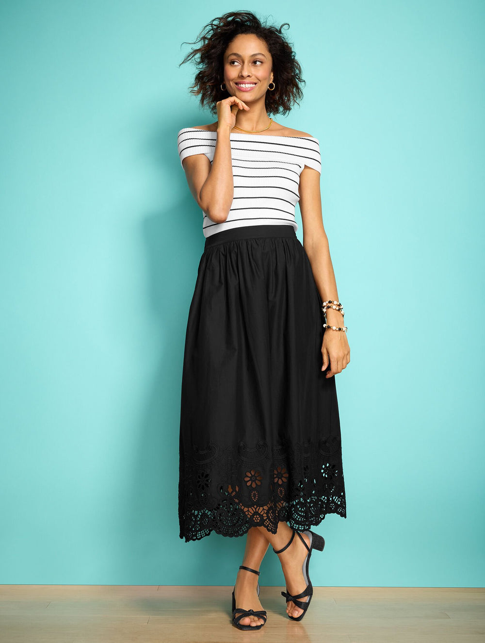 EMBROIDERED POPLIN FIT & FLARE MIDI SKIRT | Talbots discount
