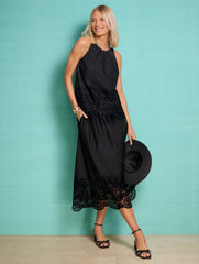 EMBROIDERED POPLIN FIT & FLARE MIDI SKIRT | Talbots discount