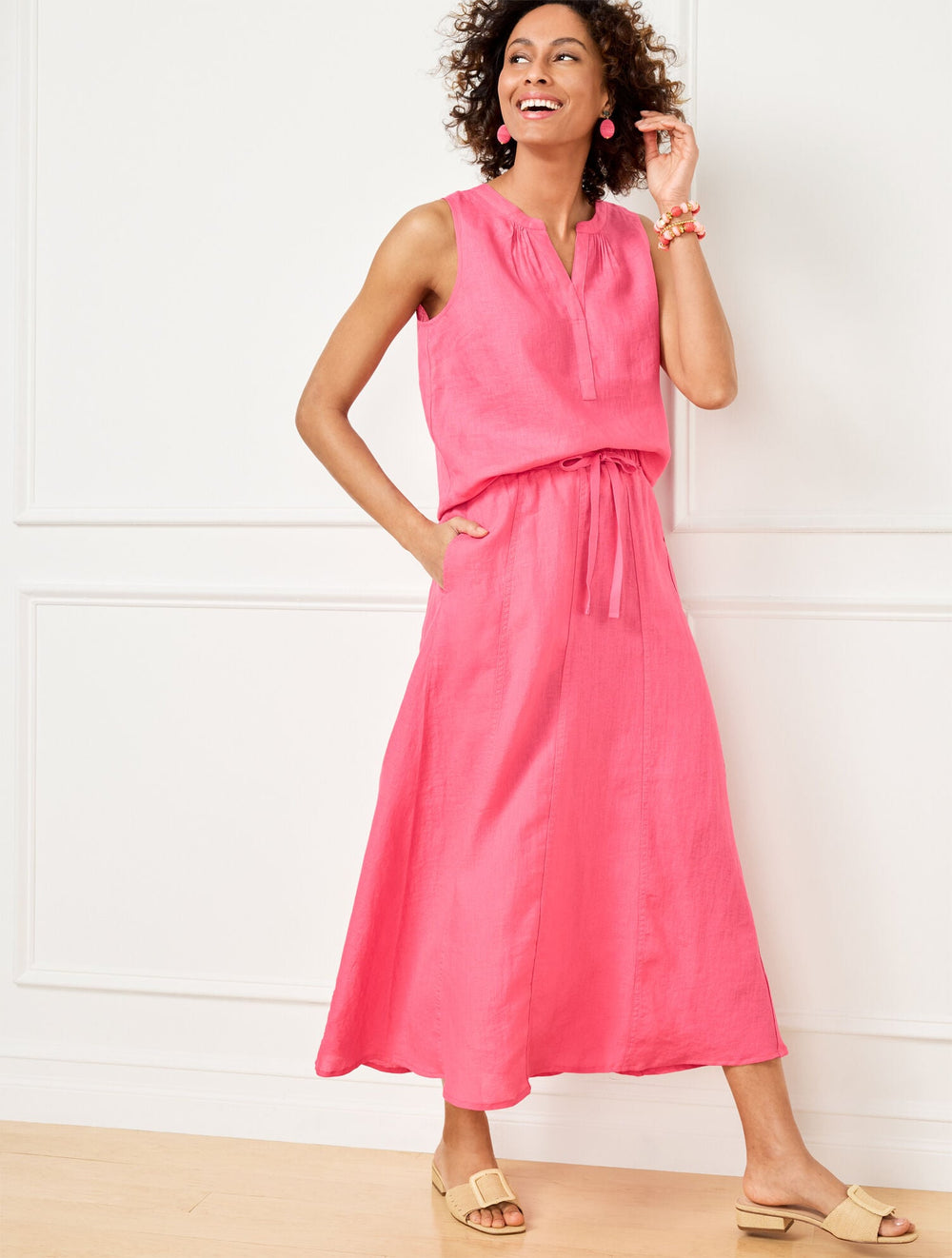 LINEN DRAWSTRING MIDI SKIRT | Talbots sale