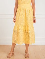 FLORAL DIAMOND EYELET FLOUNCE MIDI SKIRT | Talbots discount