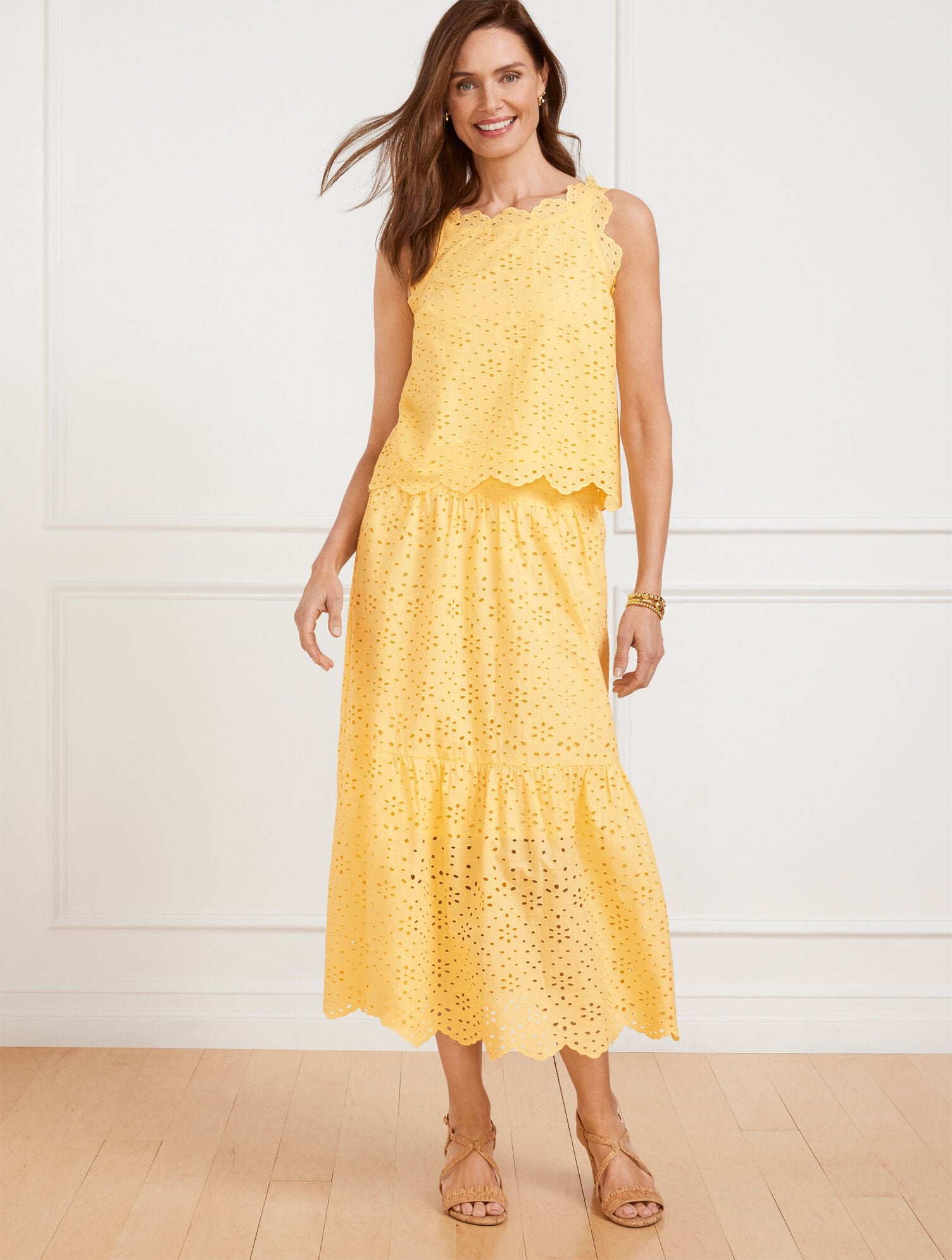 FLORAL DIAMOND EYELET FLOUNCE MIDI SKIRT | Talbots discount