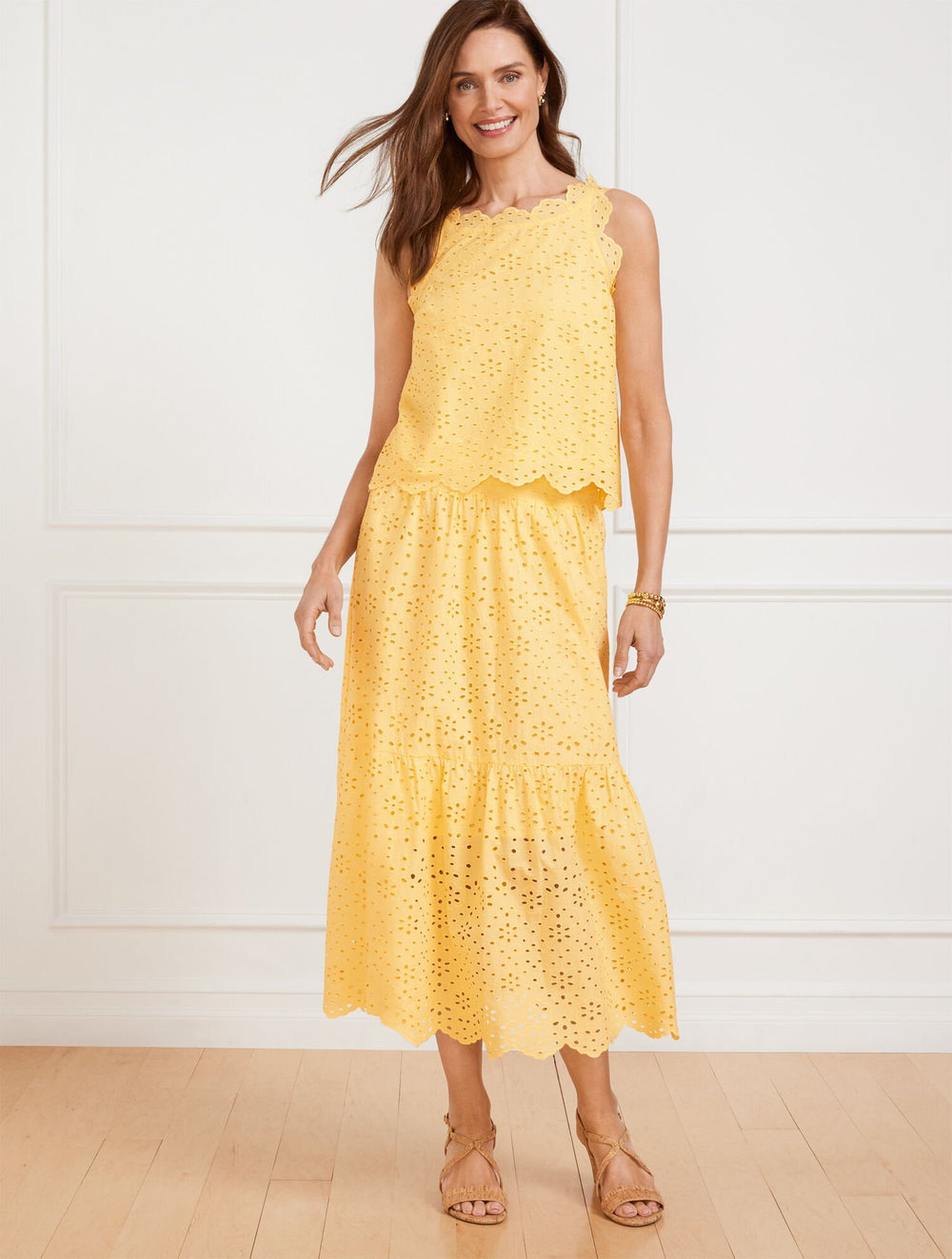 FLORAL DIAMOND EYELET FLOUNCE MIDI SKIRT | Talbots discount