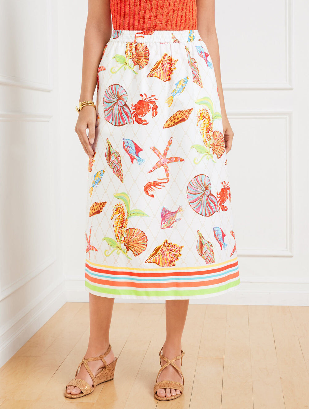 MODERN POPLIN FIT & FLARE MIDI SKIRT - UNDERWATER WORLD | Talbots sale