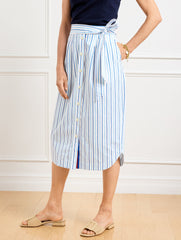 FRESH POPLIN TIE WAIST MIDI SKIRT - VERANDA STRIPE | Talbots outlet
