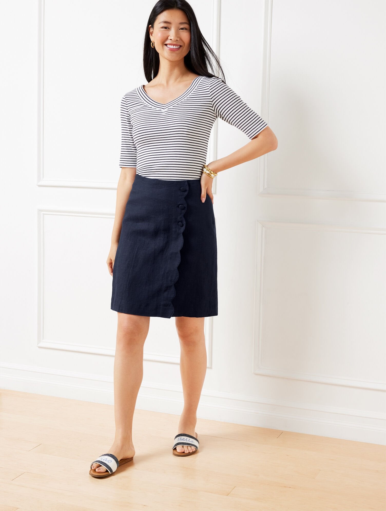 SCALLOP WRAP LINEN SKIRT | Talbots US