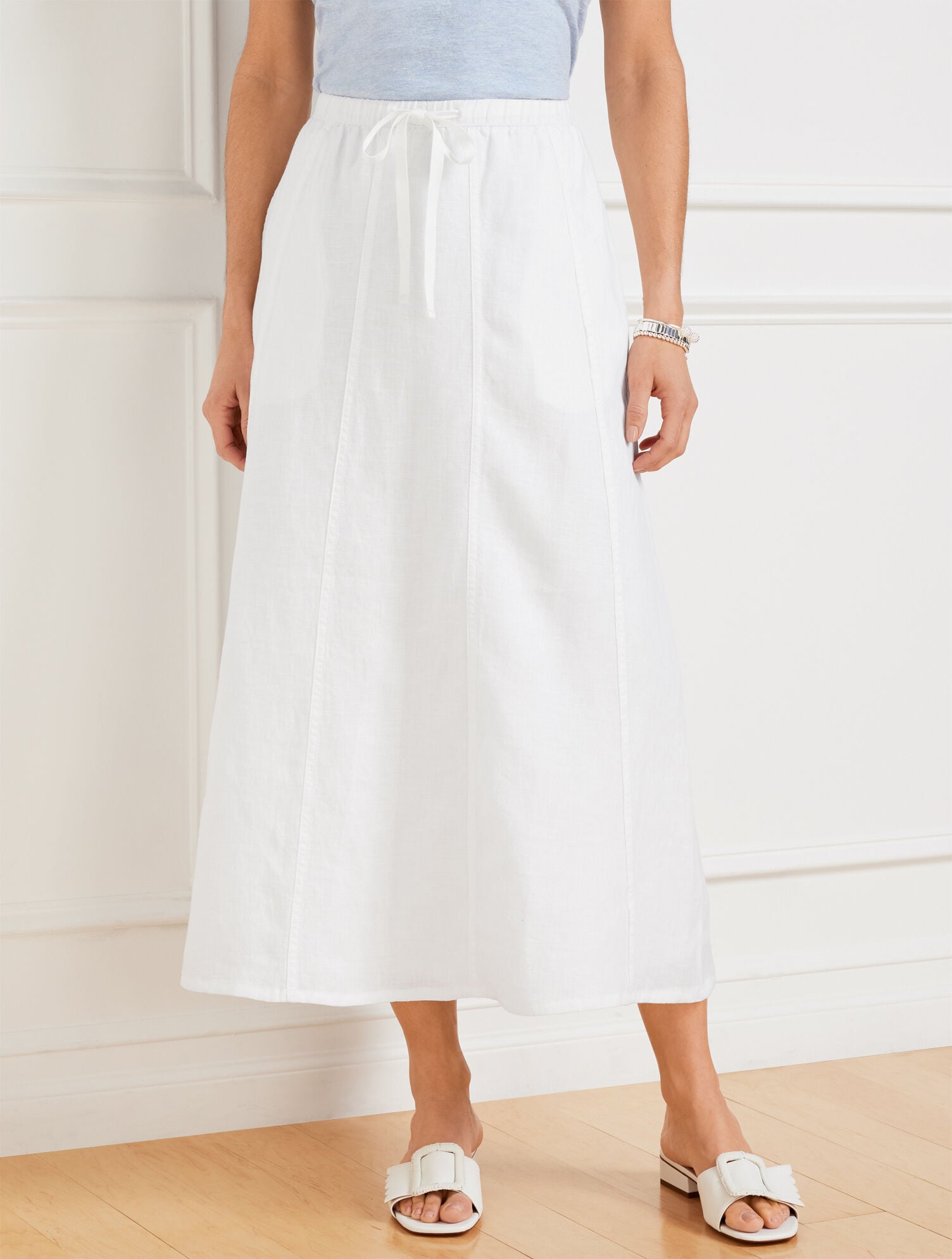 LINEN DRAWSTRING MIDI SKIRT - WHITE | Talbots online