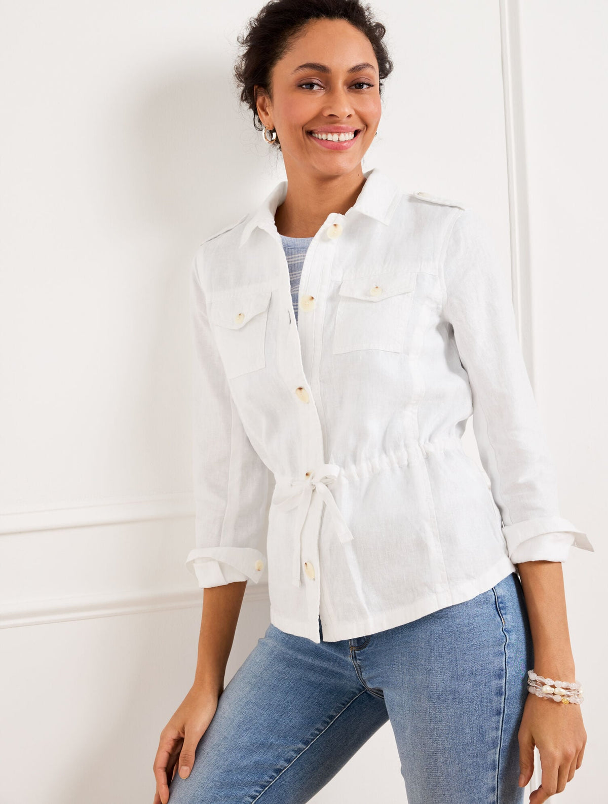 WASHED LINEN SHIRT JACKET - WHITE | Talbots for sale