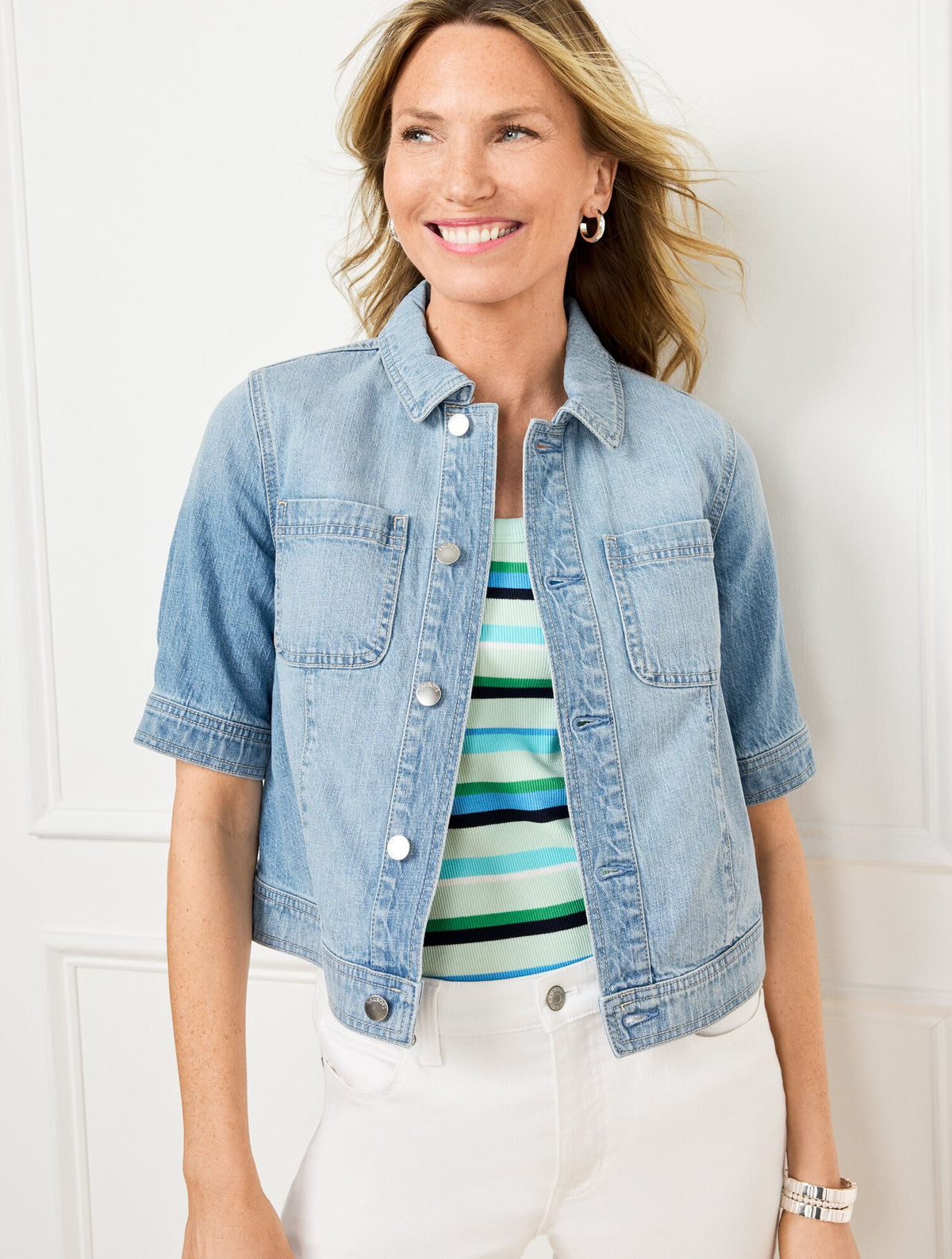 SHORT SLEEVE JEAN JACKET - MEGHAN WASH | Talbots on sale