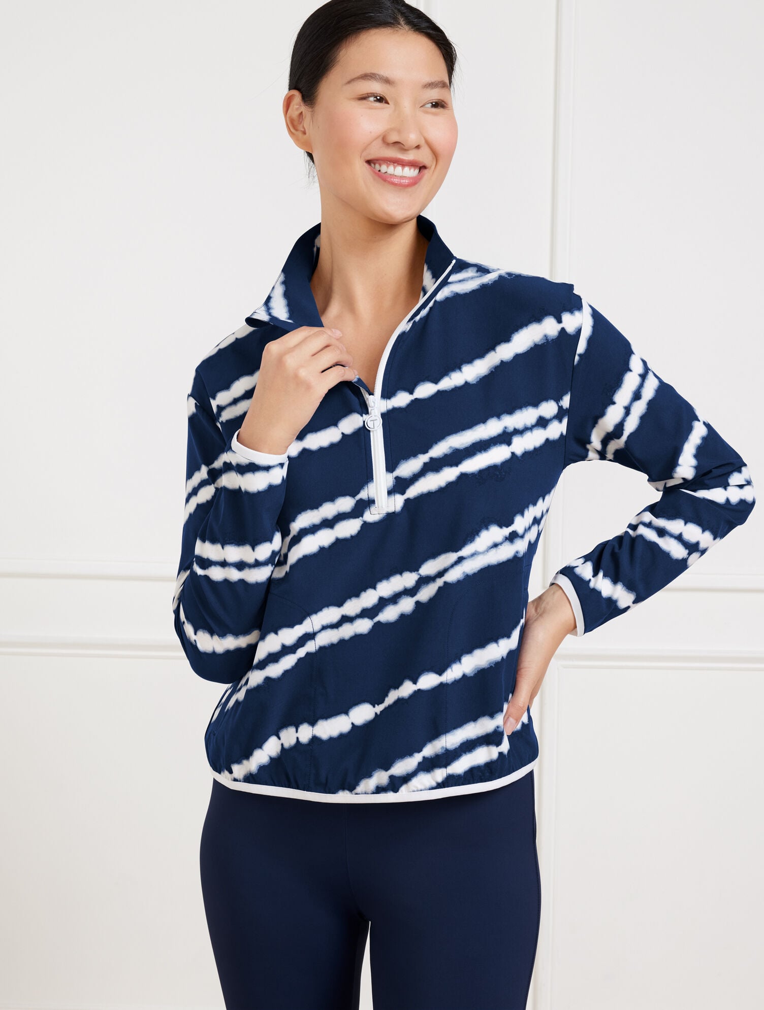 LIGHTWEIGHT WOVEN STRETCH HALF-ZIP PULLOVER - AURORA LINES | Talbots discount