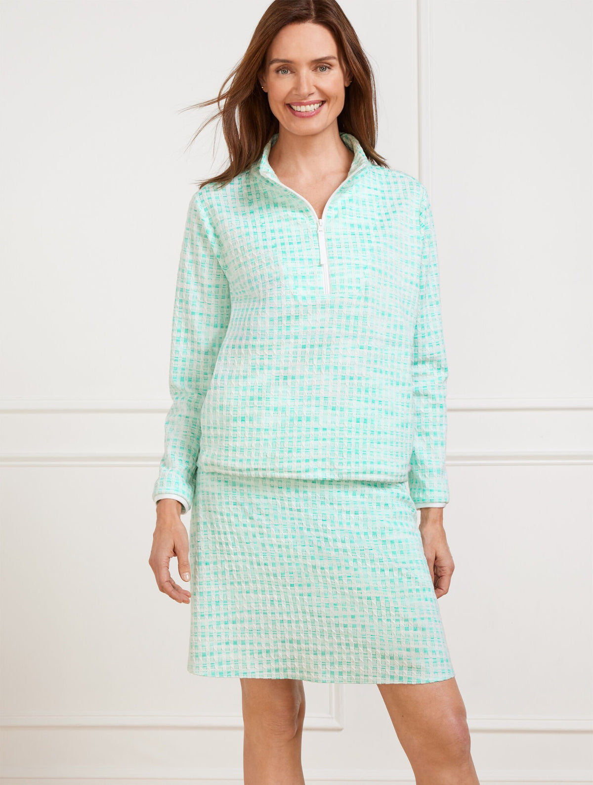 BUNGEE HEM HALF-ZIP SWEATSHIRT - PICNIC PLAID | Talbots outlet