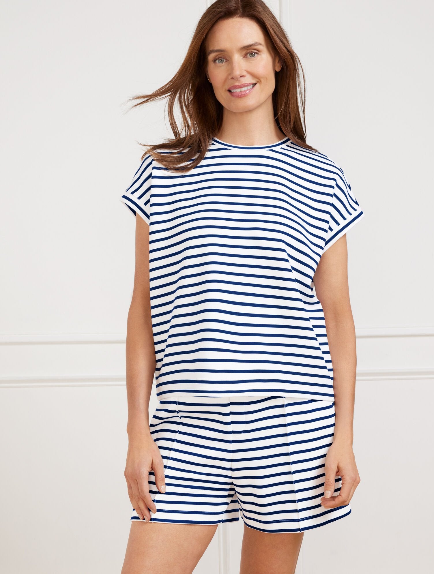 AIRKNIT STRETCH CREWNECK TEE - ACE STRIPE | Talbots outlet