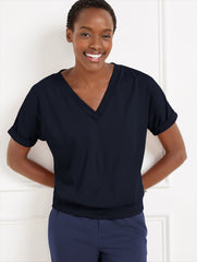 LUXE JERSEY V-NECK TEE | Talbots on sale