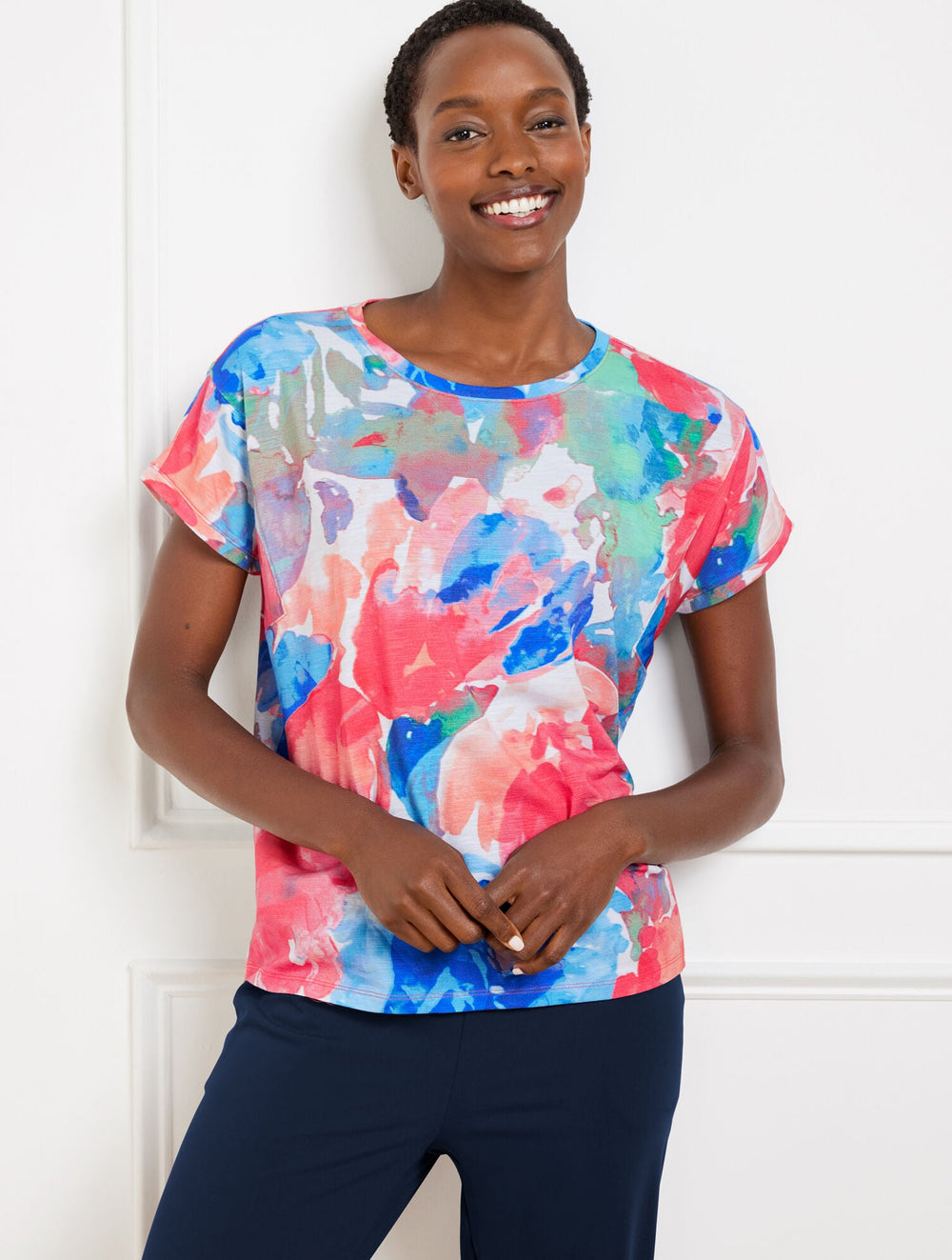 SUPERSOFT SLUB CREWNECK TEE - PAINTED FLOWERS | Talbots sale