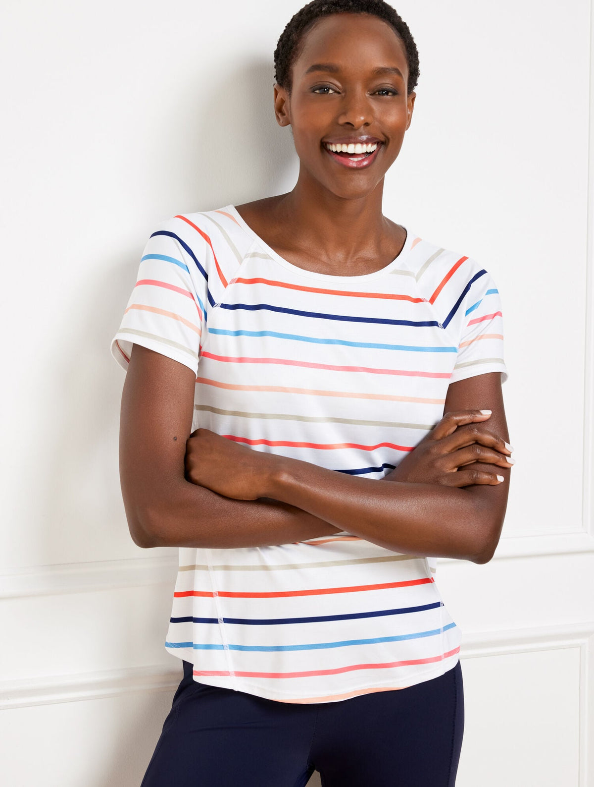 COOL SLUB ACTIVE SHORT SLEEVE TEE - MATCH STRIPE | Talbots for sale