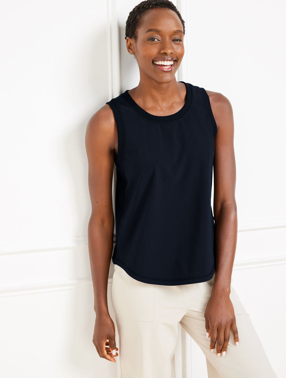 LIGHTWEIGHT WOVEN STRETCH TANK | Talbots on sale