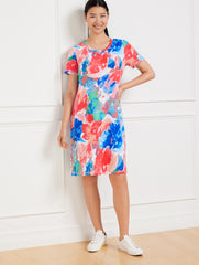 FRENCH TERRY T-SHIRT DRESS - PAINTED FLOWERS | Talbots US