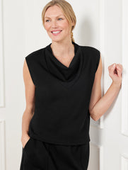 AIRKNIT STRETCH COWL-NECK TANK - BLACK | Talbots US