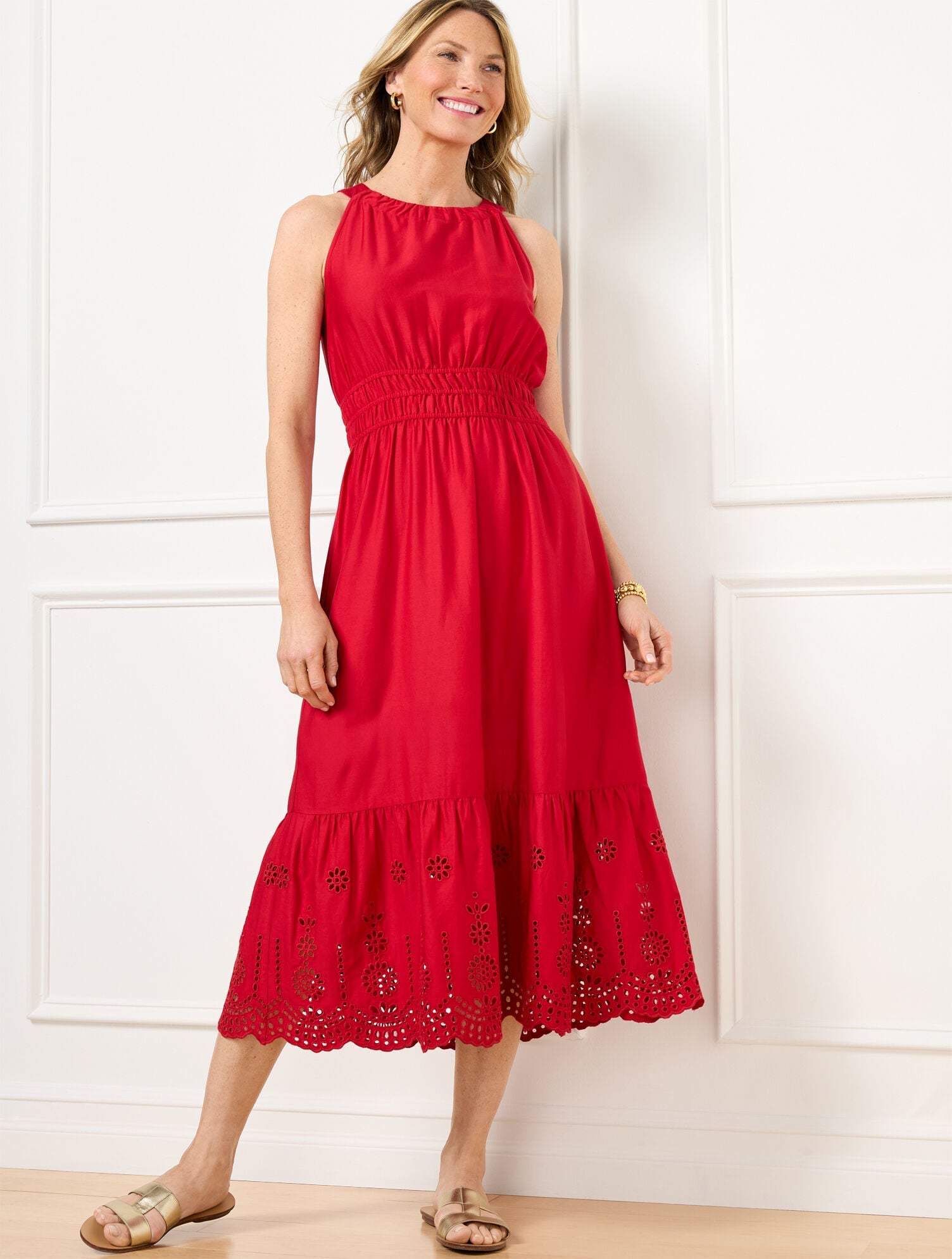 EYELET HALTER FIT & FLARE DRESS | Talbots for sale