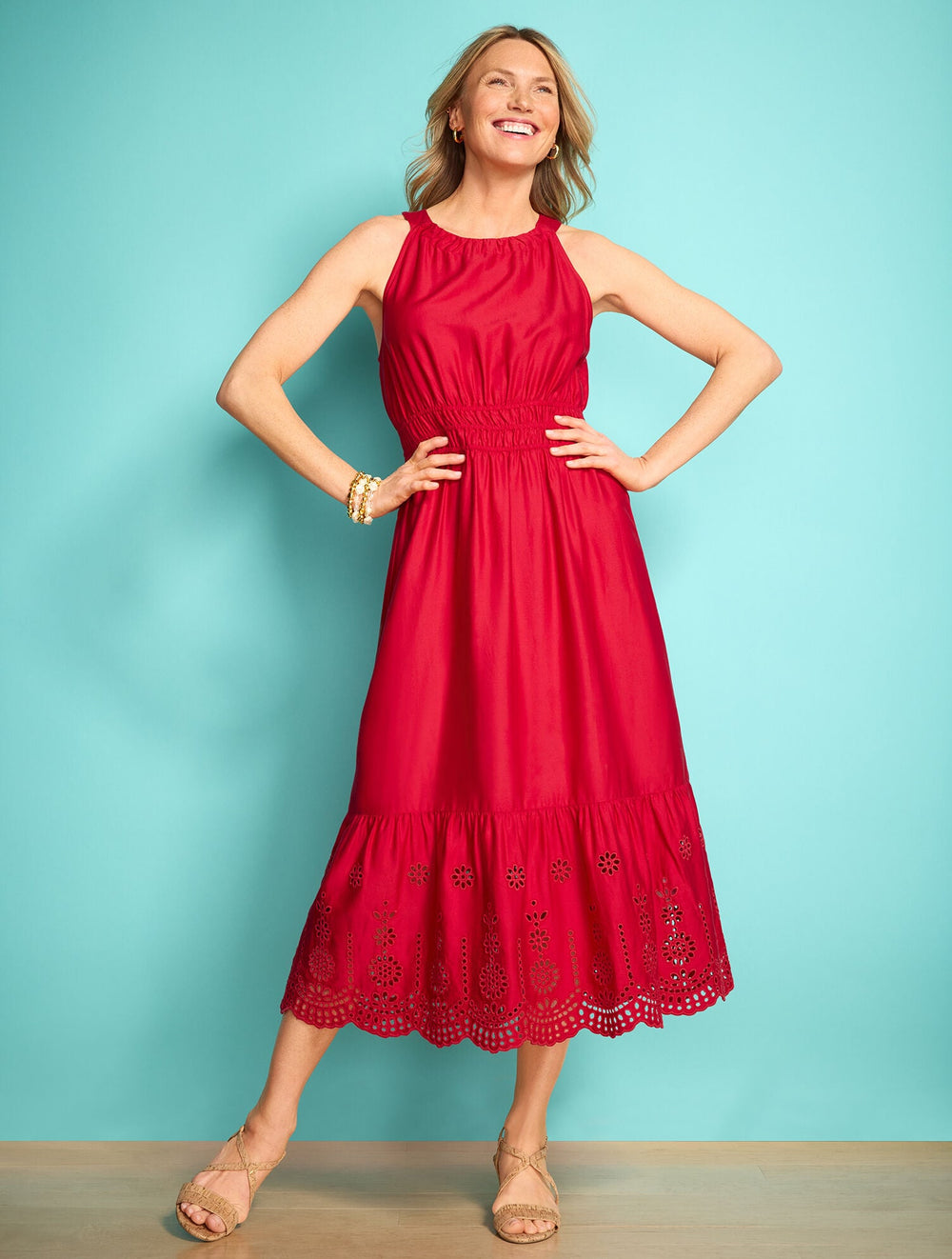 EYELET HALTER FIT & FLARE DRESS | Talbots for sale