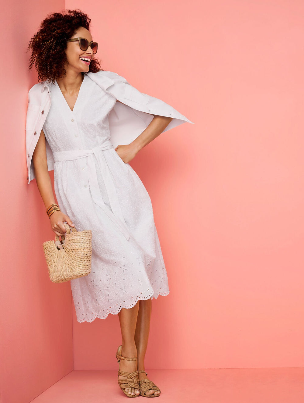 TIE WAIST MIDI DRESS - MEDALLION FLORAL EYELET | Talbots on sale