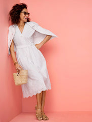 TIE WAIST MIDI DRESS - MEDALLION FLORAL EYELET | Talbots on sale